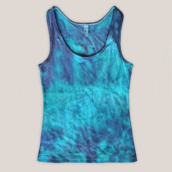 NWT Zerya Blue Teal Tie Dye Cotton Tank Top Women's Yoga Shirt Hand-Dyed - Picture 1 of 3